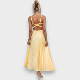 Vestido amarillo con escote en V | Maxi