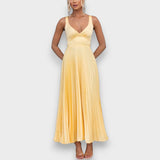 Vestido amarillo con escote en V | Maxi