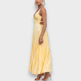 Vestido amarillo con escote en V | Maxi