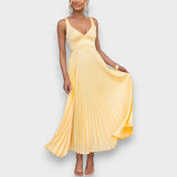 Vestido amarillo con escote en V | Maxi