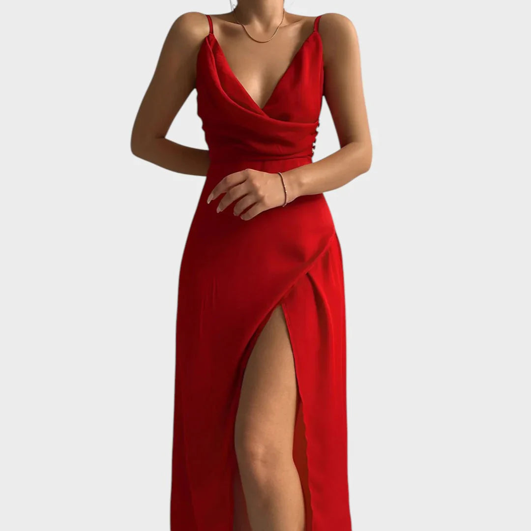 Vestido elegante con escote en V | Midi